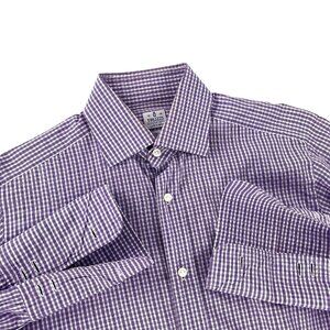 Truzzi French Cuff Checkered Spring Purple White Dress Shirt Italy 15 38